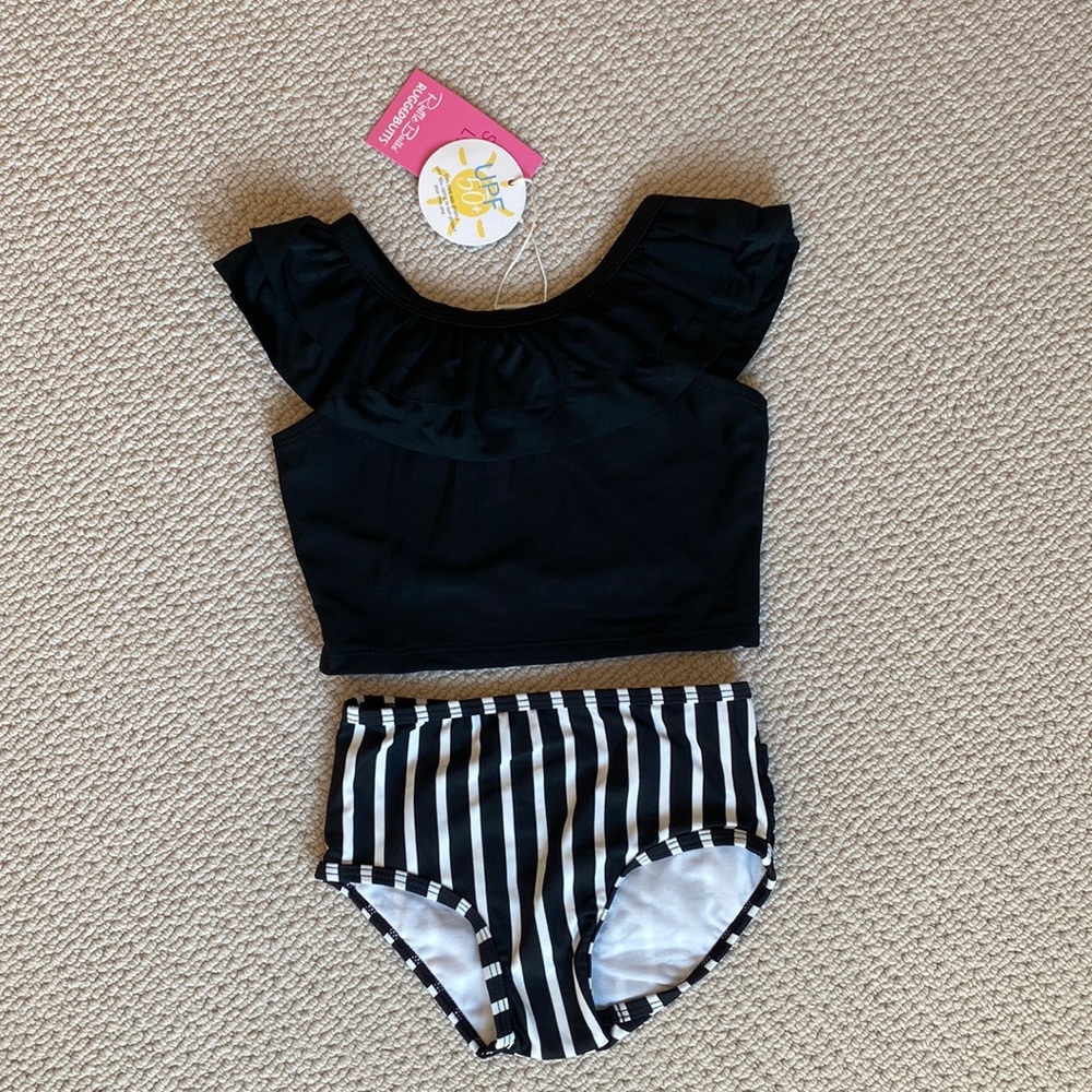 Ruffle Butts Black & White Stripe Ruffled Tankini